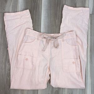 H&M linen blend cargo pockets light pink pants 8
